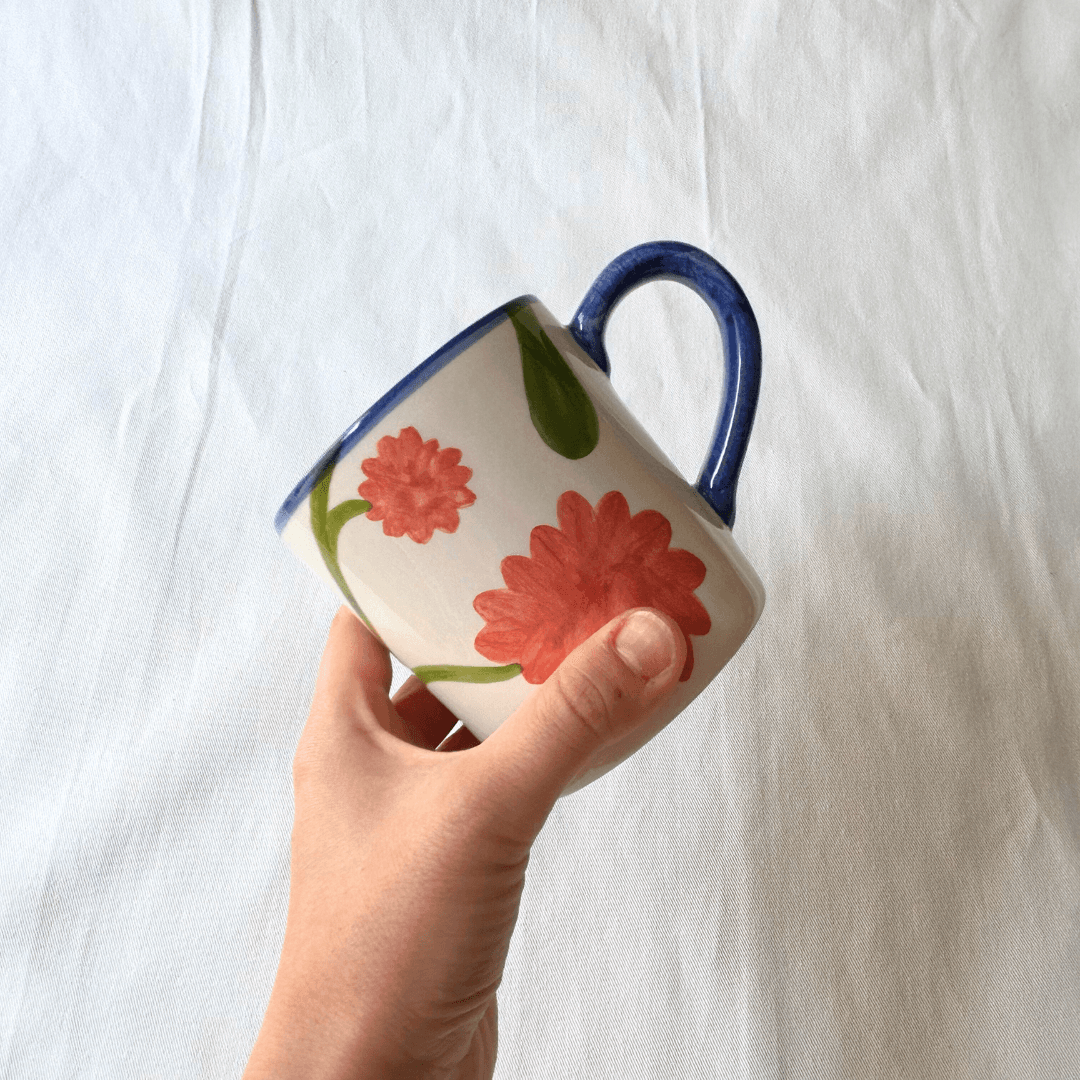 Set of 2 Colourful Electric Blue Flower Mugs - ROSE BALIMBA