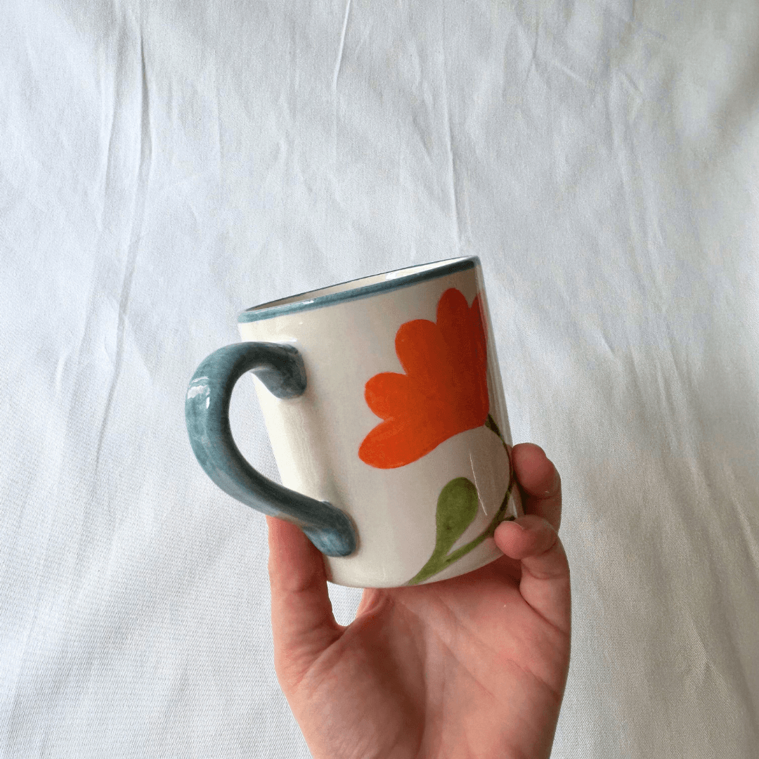 Set of 2 Colourful Light Blue Flower Mugs - ROSE BALIMBA