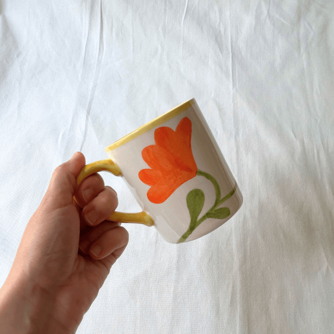 Set of 2 Colourful Yellow Flower Mugs - ROSE BALIMBA