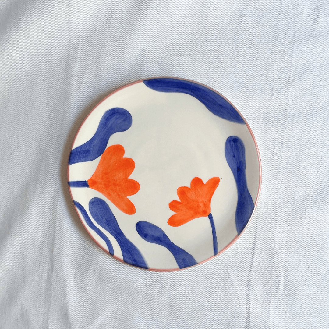 Set of 2 Handpainted Small Orange Flower Plates - ROSE BALIMBA