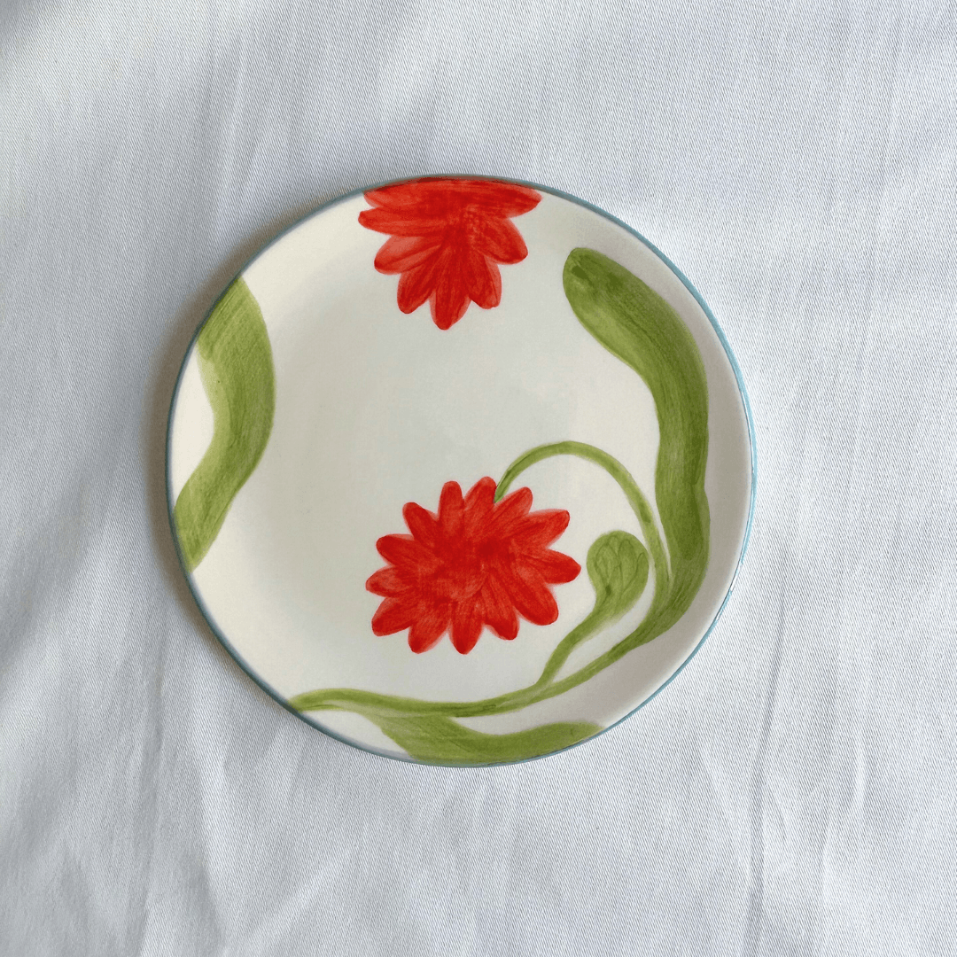 Set of 2 Handpainted Small Red Flower Plates - ROSE BALIMBA