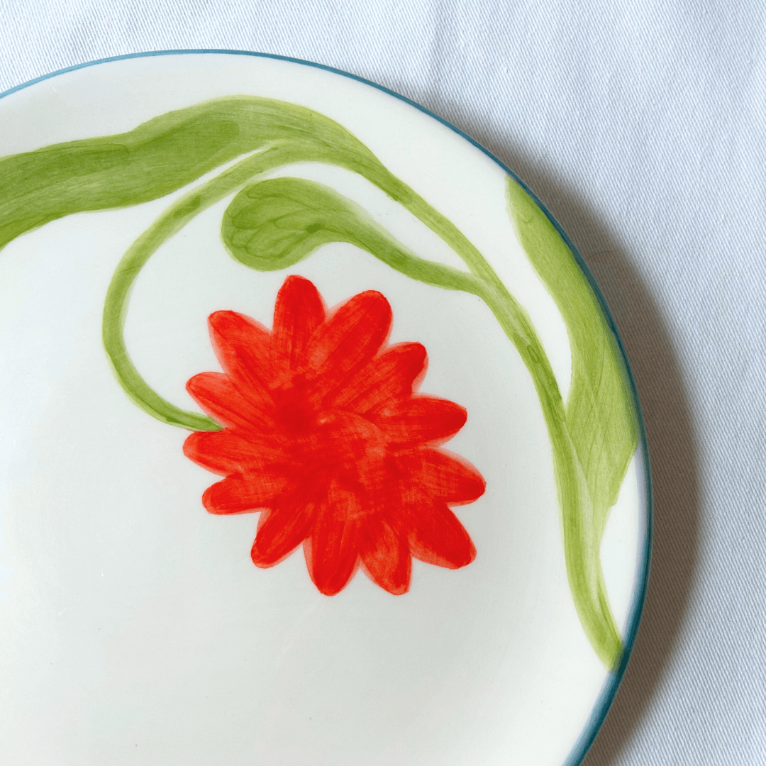 Set of 2 Handpainted Small Red Flower Plates - ROSE BALIMBA